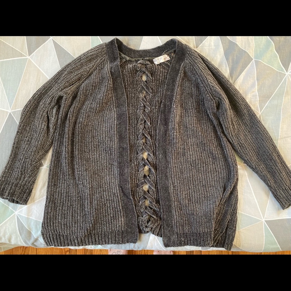 Oversized, Dark Green Sweater Cardigan, Pink Rose Brand, Medium.